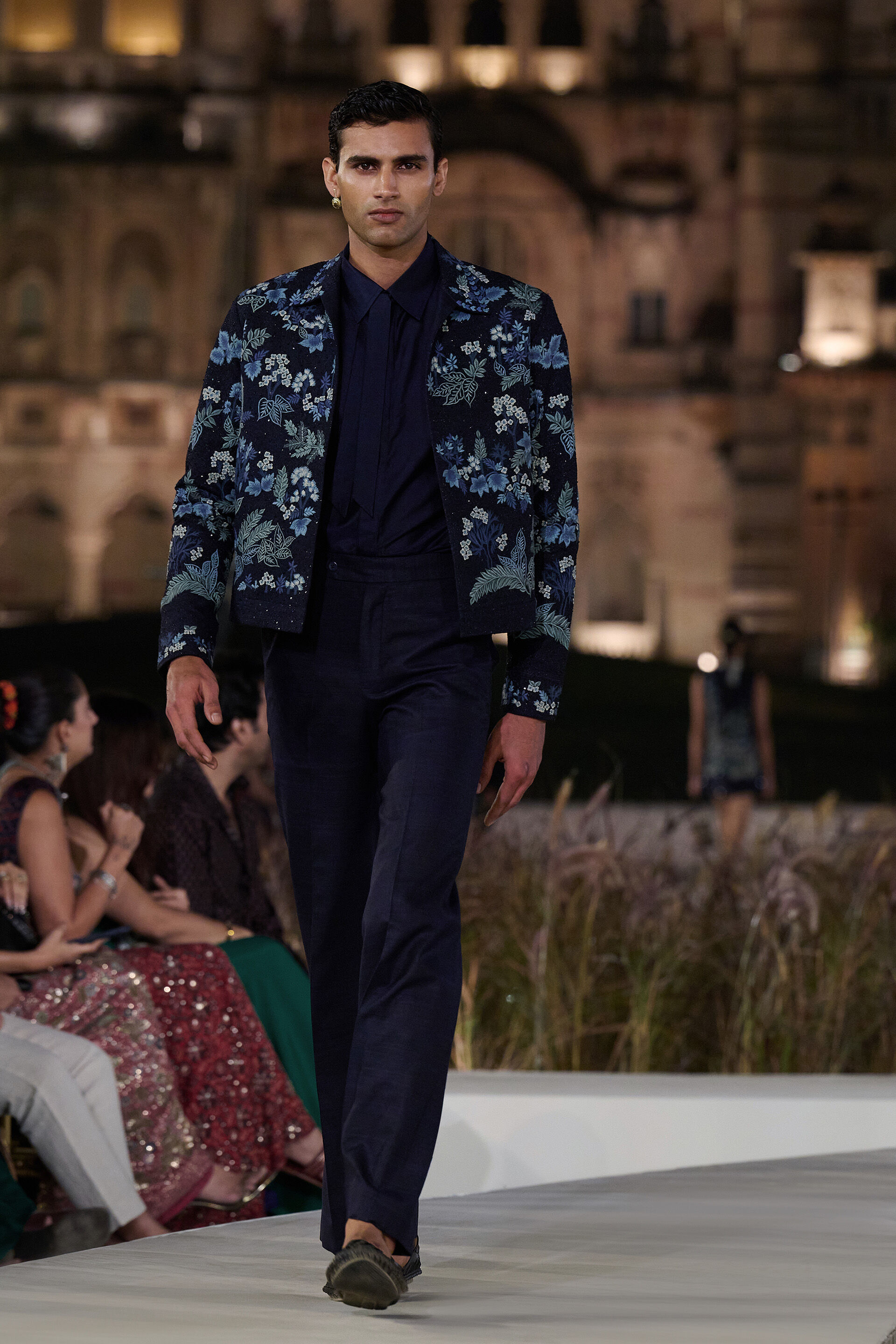 Jaskier Embroidered Silk Jacket Set - Navy Blue, Navy Blue, image 1
